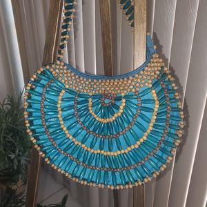 Gorgeous Beaded Turquoise Wood Handbag